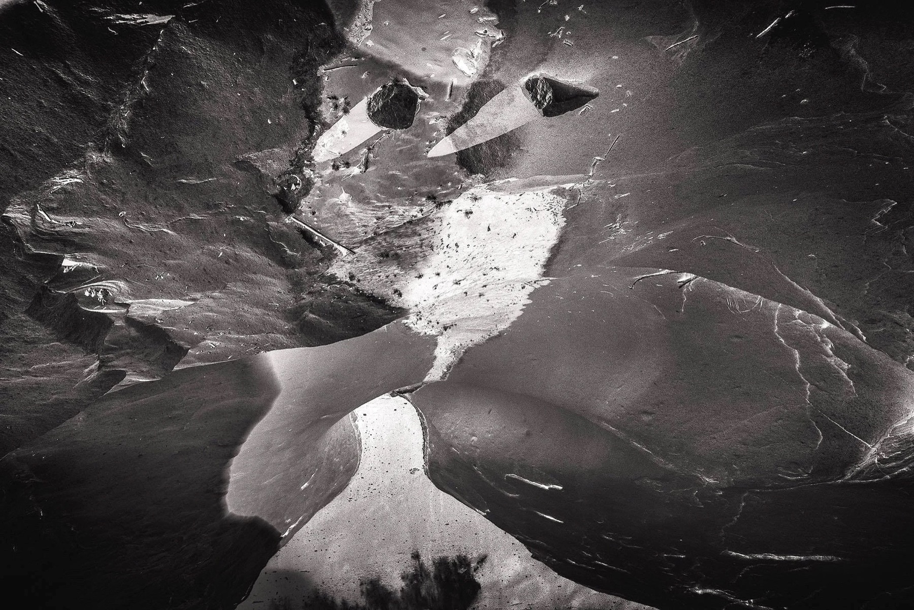 Abstract black and white desert pool, by Chuck Kimmerle
